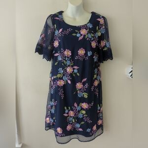 Rabbit rabbit rabbit, navy blue tunic dress with embroidered flowers size 10/ sm